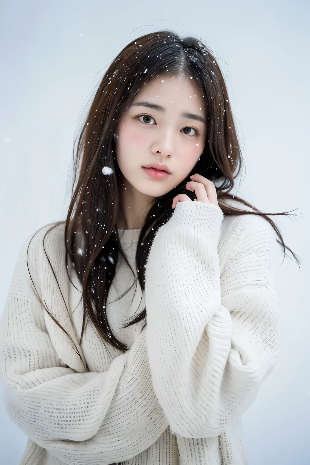(8k, best quality, masterpiece, ultra highres:1.2) Photo of Pretty Japanese woman
in the (style of paul rubens and rebecca guay:1.1) (melancholy winter snow:1.4)