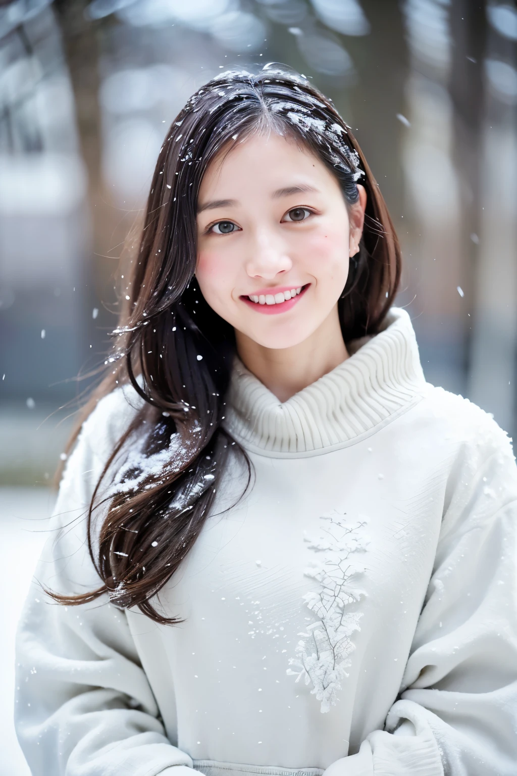 (8K、top-quality、masutepiece、超A high resolution:1.2) (Paul Rubens and Rebecca Guay's style:1.1) (Gloomy winter snow:1.4) Photos of beautiful Japan women、pink clothing、Smiling、