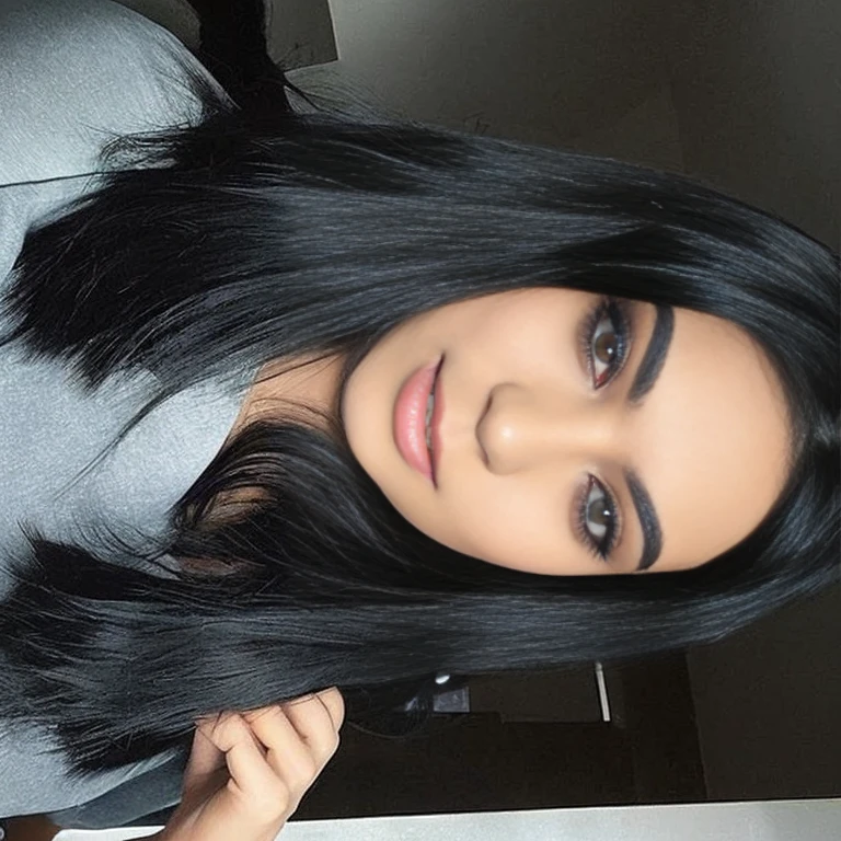 there is a woman with long black hair posing for a picture, black hair and brown eyes, dark hair and makeup, extra-dark natural black hair, medium black hair, dark black hair, with straight black hair, beautiful black hair, straight black hair, black hair and large eyes, female with long black hair, medium length black hair, jet black hair