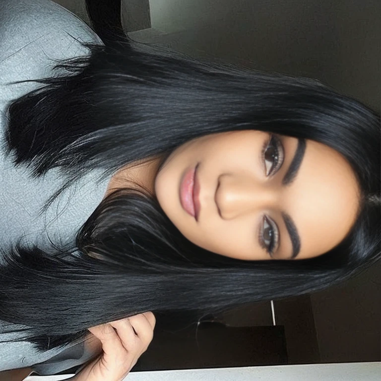 there is a woman with long black hair posing for a picture, black hair and brown eyes, dark hair and makeup, extra-dark natural black hair, medium black hair, dark black hair, with straight black hair, beautiful black hair, straight black hair, black hair and large eyes, female with long black hair, medium length black hair, jet black hair