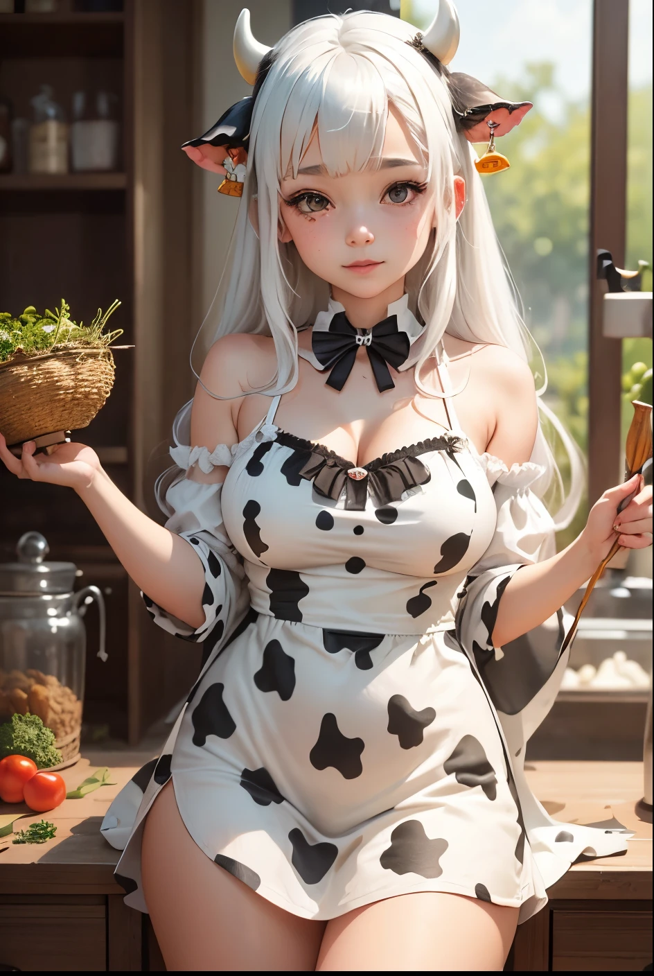 a close up of a figure of a woman in a cow suit, small curvy loli, ( highly detailed figure ), extra detailed body, pvc figurine, spoon pear slim loli figure, pvc poseable, Cow girl, gynoid body, anime figure, highly detailed full body, model エリサヘス s from acquamodels