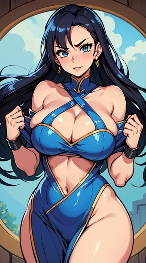 Kitana the Hot Busty milf from mortal kombat looking like a hot babe,gourgeous goddess,beautifull,cute face with a large,curvy voluptuous body, massive breasts, thick thighs wearing see through reaveling outfit