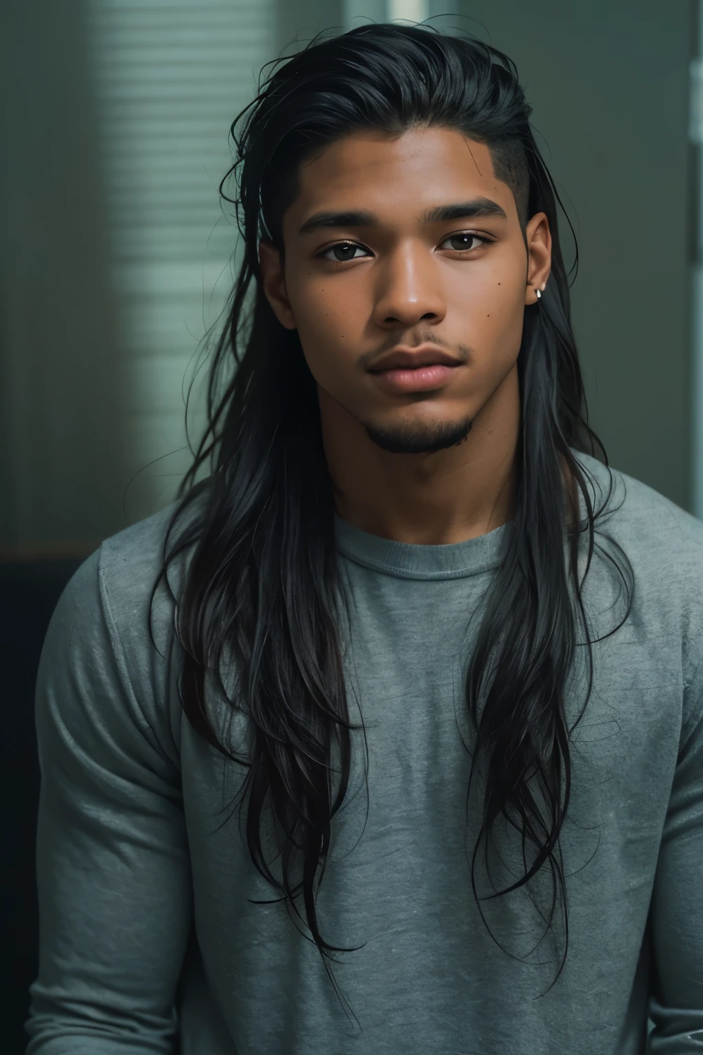 young man, look like Rome Flynn, long hair, darkskin