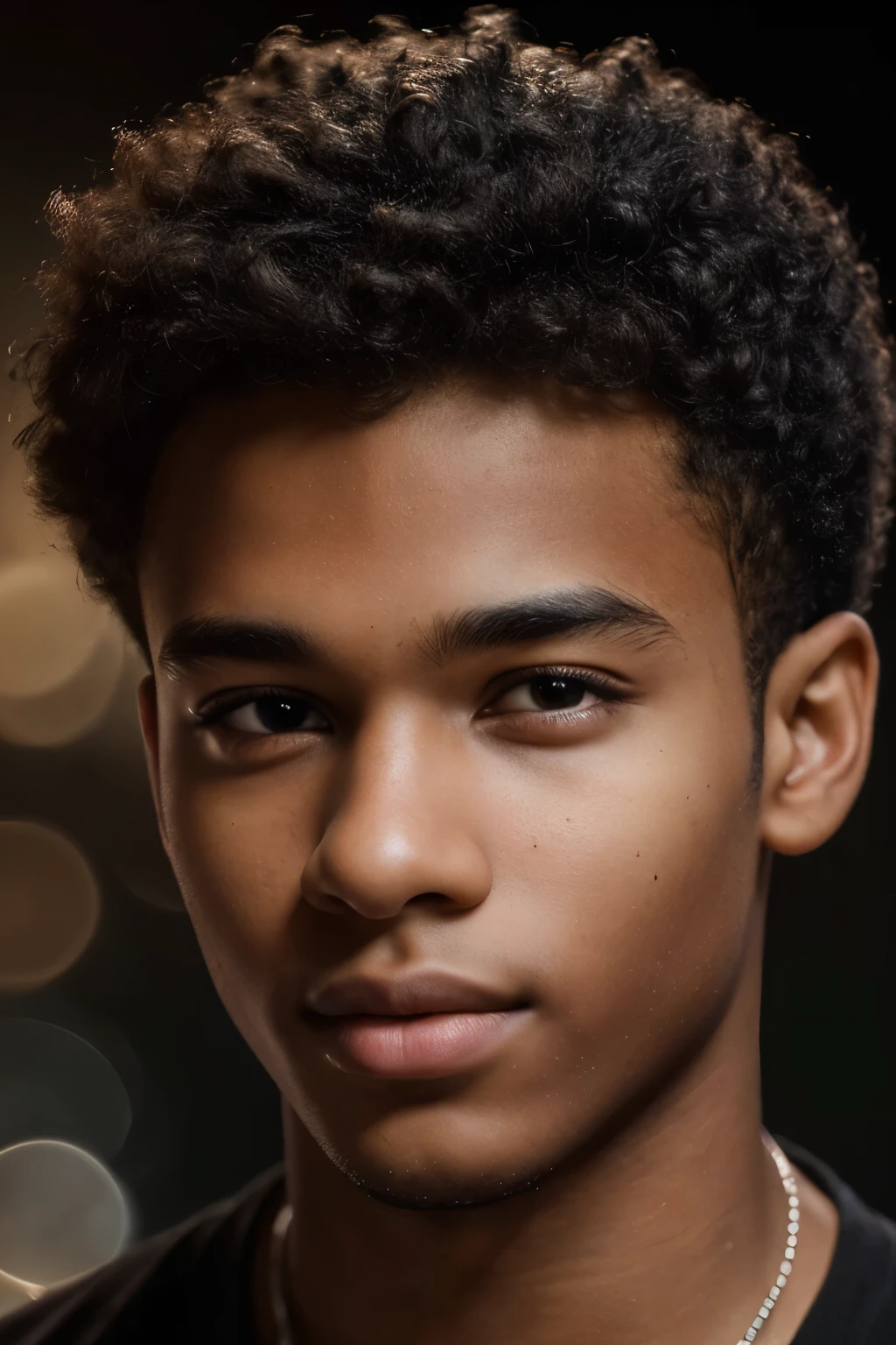 (best quality,4k,8k,highres,masterpiece:1.2),ultra-detailed,(realistic,photorealistic,photo-realistic:1.37),HDR,UHD,studio lighting,extreme detail description,professional,vivid colors,bokeh, portraits, young teenager man, teenager dark skin, curly hair, brown eyes, very beautiful, perfect face