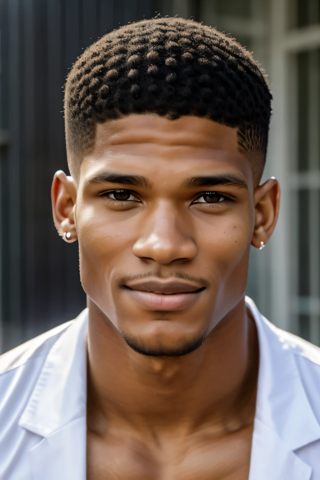 young man interracial aux cheveux bruns bouclés, yeux gris, very beautiful, visage parfait, resembling Rome Flynn