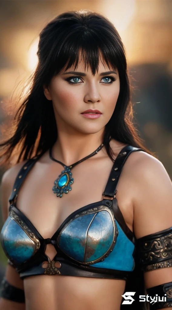 (best quality,Realistic),Xena,identical and perfect face,Olhos azuis claros,corpo perfeito,vivid colors,Detailed features,studio lighting, expression serious