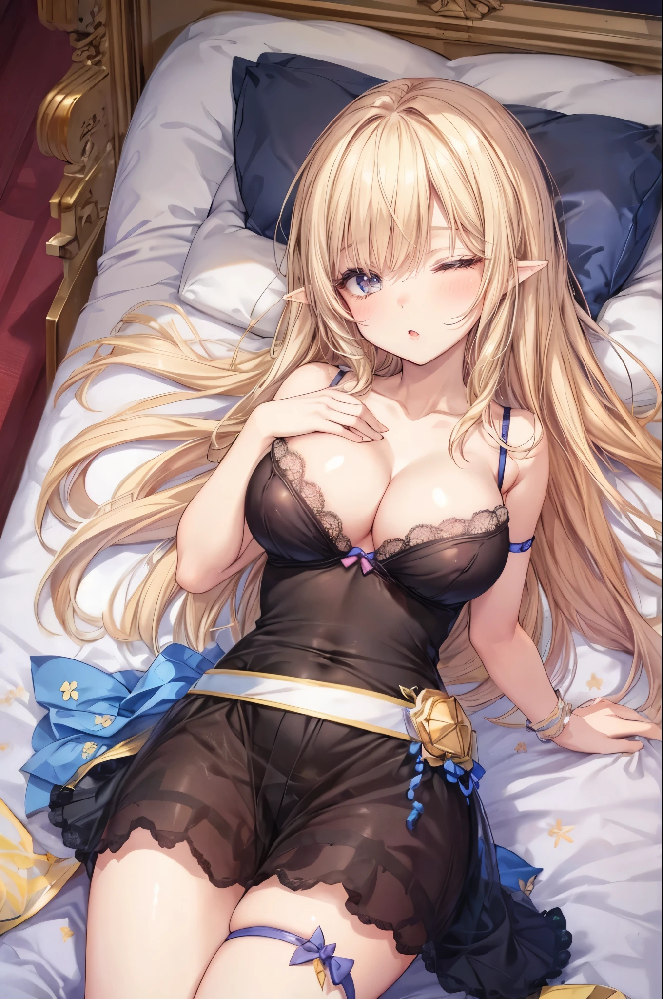 (women from afar in front of a giantess breasts: 1.2), (erect nipples: 1.2) (women from afar in front of the breasts of a giantess: 1.2), a giantess looming over a tiny people, (tiny civilians: 1.1), (woman from afar on a tiny bed in front of a girl: 1.1), (women zoomed out on a bed: 1.1), elfgirl, long hair, (giantess:1.2), laying sidways, laying down, resting, bra, pajamas, (crowds of people from above: 1.1), giant bed, (adult woman from afar: 1.2), very detailed, beautiful, professionally drawn, (perfect beautiful skin), (huge breasts with nipples: 1.2), (sleeping), (mature woman: 1.5)