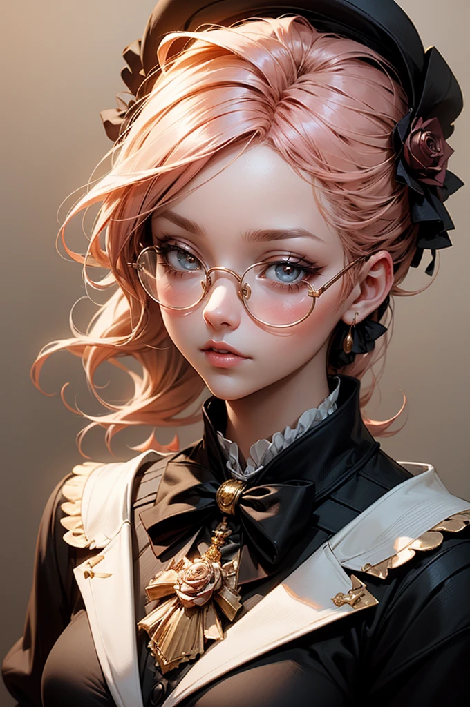 Anime girl tuxedo with rose gold hair and round gold glasses, Guviz style art, attractive detailed art style, Charlie Bowater Style, 1 7 - year - old cute anime girl, detailed manga style, detailed anime character art, germ of art. High detail, stunning manga art style. Wearing Victorian clothes.