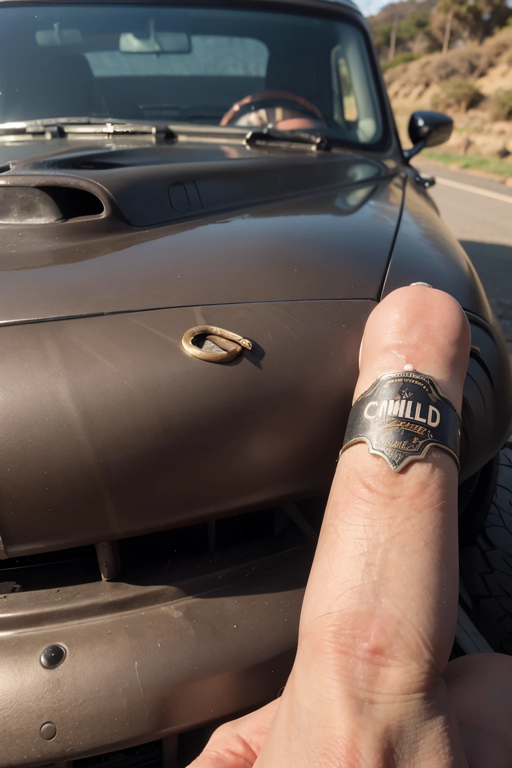 crie estampas de camiseta com a imagem de uma arma (Springfield 1911 prata com cabo em madeira) thrown over the hood of an old car. Also put a can of beer and a cigar on the hood.
put the words “the classic is ever better” the gun needs to be smaller than the car