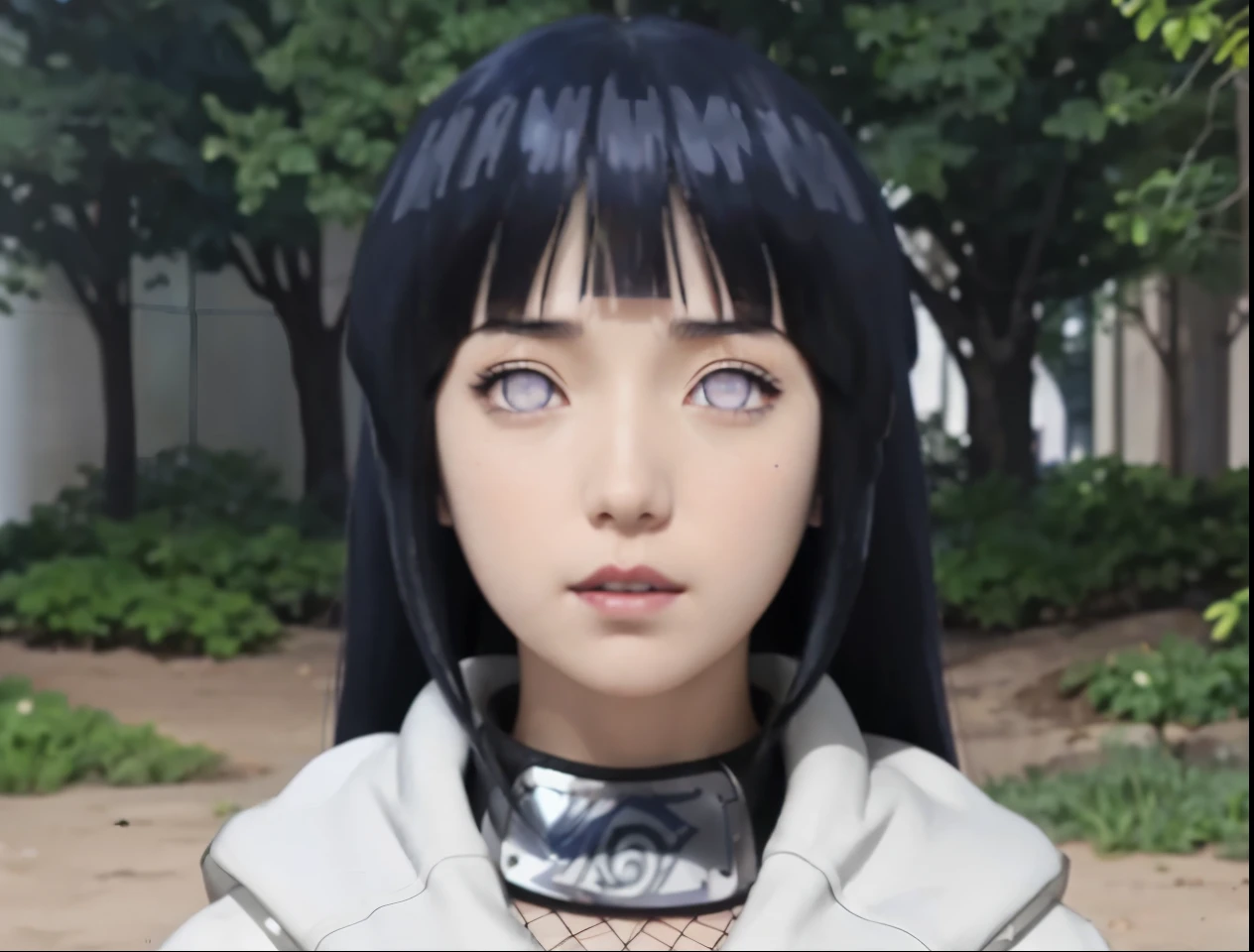 a close up of a person with long hair and a hoodie, hinata hyuga, hinata hyuga from naruto, from naruto, as an anime character, perfect anime face, she has dark blue hair with bangs, female anime character, anime character, anime best girl, hime cut hairstyle, dark blue hair, (red glossy lips:1.3), light purple eyes