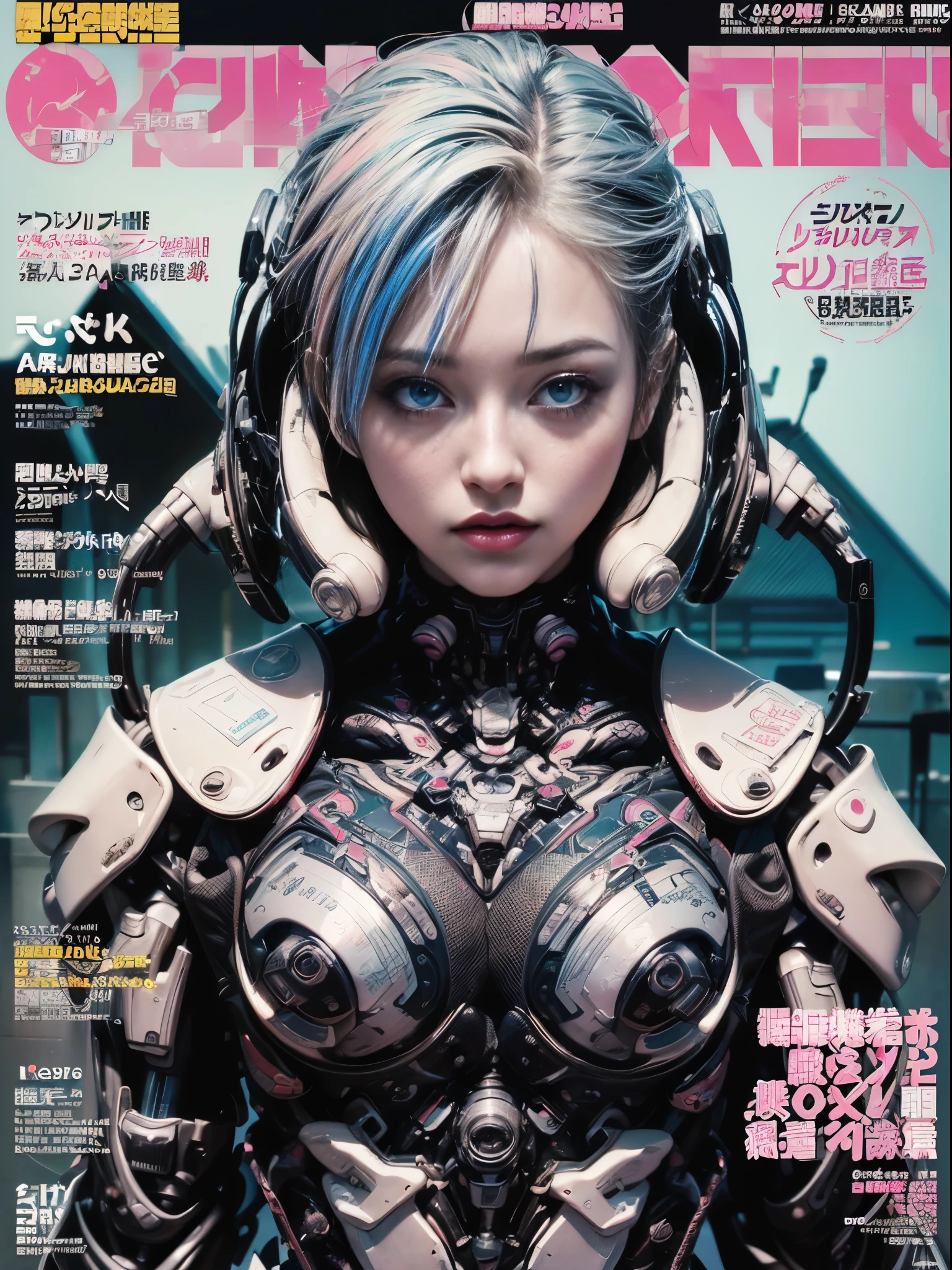 Flowing_contour biomechanical__cybernetic_airbrush___Strange__eerie__((Japanese Fashion_(Magazine_cover)__art_decor_Border))__porcelain_and_Platinum / Futuristic Cyberpunk woman with porcelain skin, cybernetic implants.