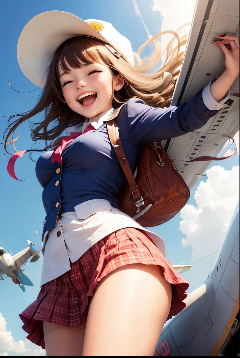 Cute girl, laughing, bitch, Plane in the air