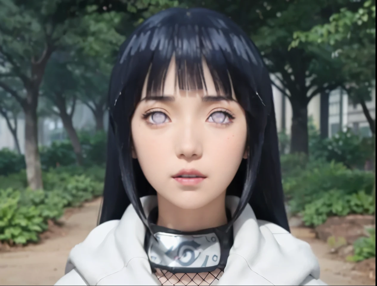 a close up of a person with long hair and a hoodie, hinata hyuga, hinata hyuga from naruto, from naruto, as an anime character, perfect anime face, she has dark blue hair with bangs, female anime character, anime character, anime best girl, hime cut hairstyle, dark blue hair, (red glossy lips:1.3), light purple eyes