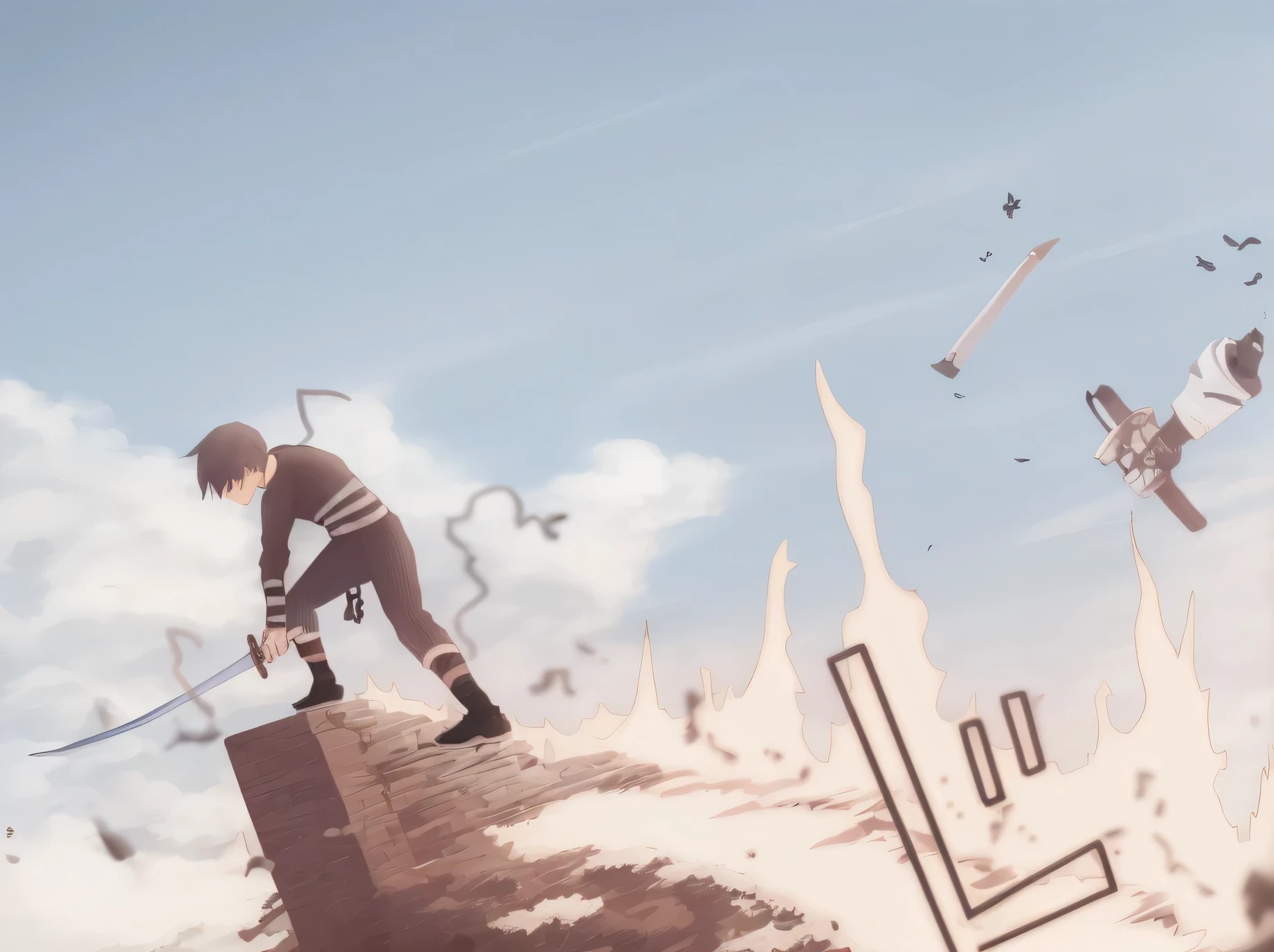 Anime scene of a man with a sword after having made a cut...
