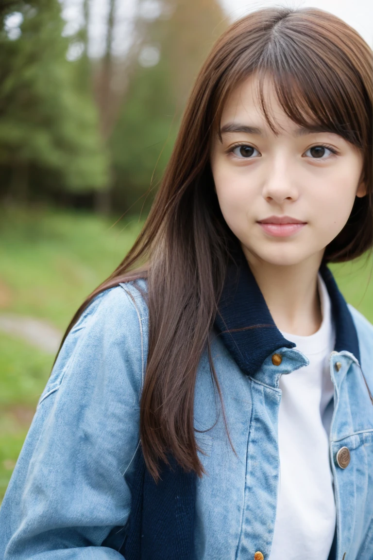 Beautiful girl wearing a down parka、18year old、
