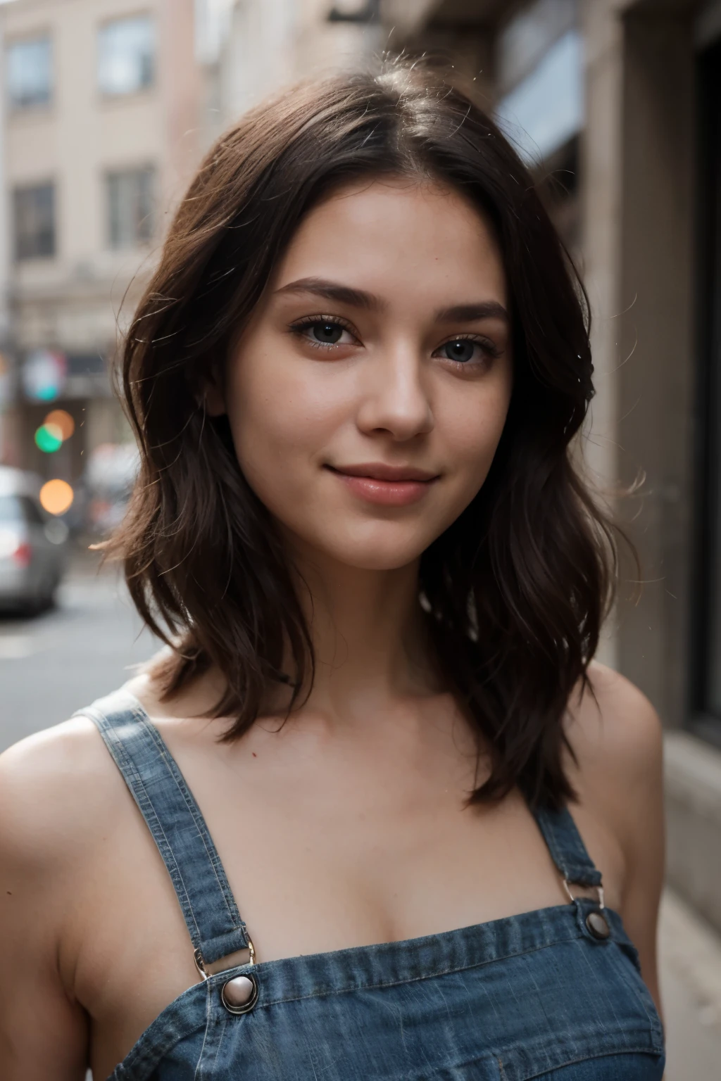 a girl, 21 years old black hair blue eyes and light sceen. sweet smile, slim body with normal size brest. silky hair, small nose and cute overall aperance. should be realistic as much as its is possibly be