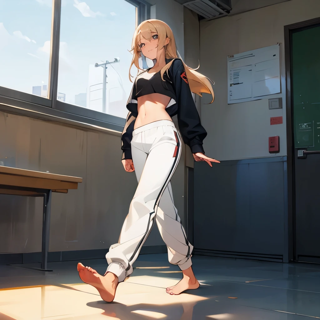 Midriff-free German walks through school barefoot and in sweatpants
