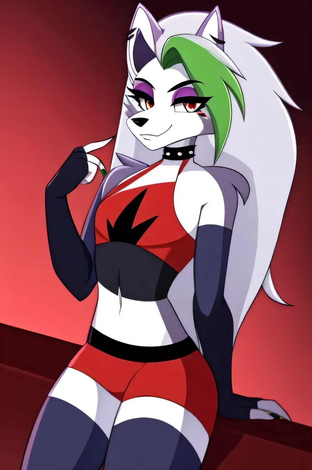 best quality, roxanne fusion loona, solo, furry female, body fur, makeup, sexy clothes
