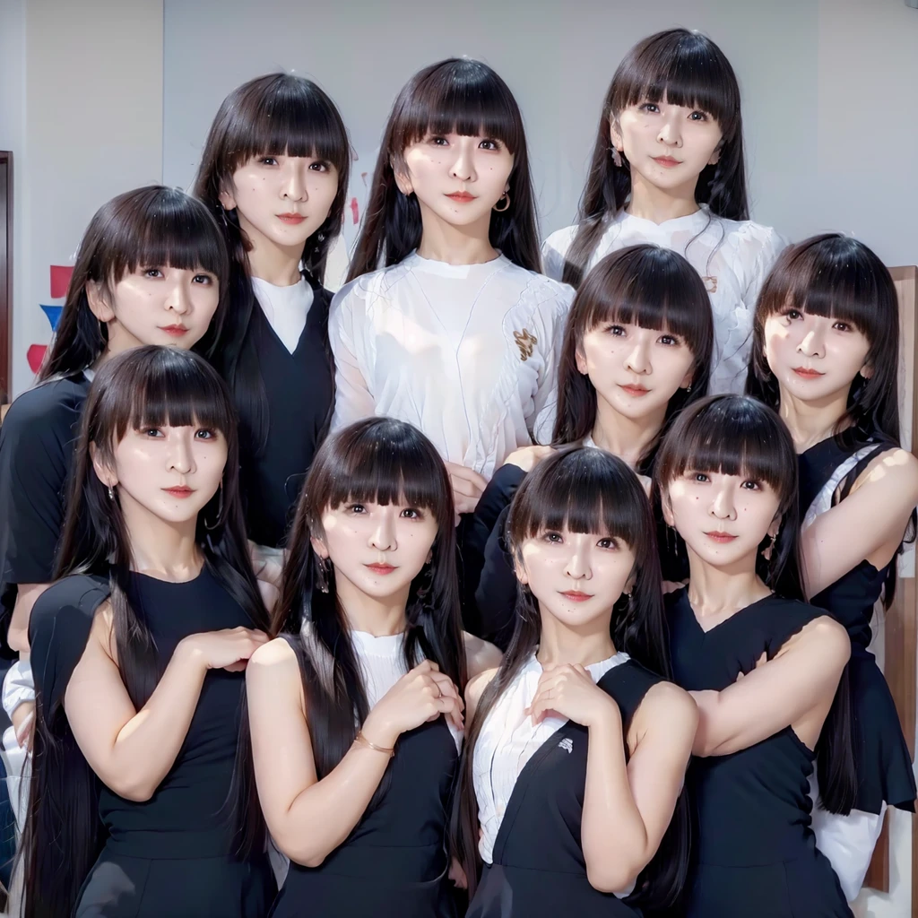 Raw photo、(((multiple girls))),((((6+girls)))),Women only、The same face、((matching school uniform))、12 years old、((A dark-haired)),Longhaire、レズビアンデート中のかわいい女子a junior high school student10人、a smile、In the street、selfee、same person、a junior high school student