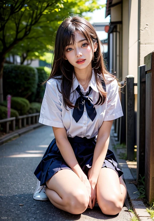 (8K High Resolution), (top-quality), (Raw quality),(masutepiece:1.2), (realisitic), (Photorealistic:1.37), ,Large eyes,long eyeslashes,(実写のrealisiticなスタイル),The Ultimate Face,realisiticな光と影,Clear facial features,,Fair skin, ),Best portraits,Shooting at close range, 1 rapariga, Cute,Beautiful detailed eyes,highlydetailed skin,(Beautiful face with double eyelids), (realisitic度: 1.4),((Full body image)) ,Detailed and beautiful face,,Women around 20 years old,(Beautiful Face 1.4),Middle hair,((Japan schoolgirl in uniform)),(Make eye contact with your audience),red lipsticks,Limping around the eyes,(Laugh a little),In a park rich in nature,Sit upright on one knee.,The skirt is rolled up.、Panties look perfect..,Pastel colors panties,I love showing my panties to my viewers,Show your panties to your audience,(Japan schoolgirl uniform),Cute face reflected in the light,red lipsticks,Limping around the eyes,Very beautiful feet are attractive,A very bright world