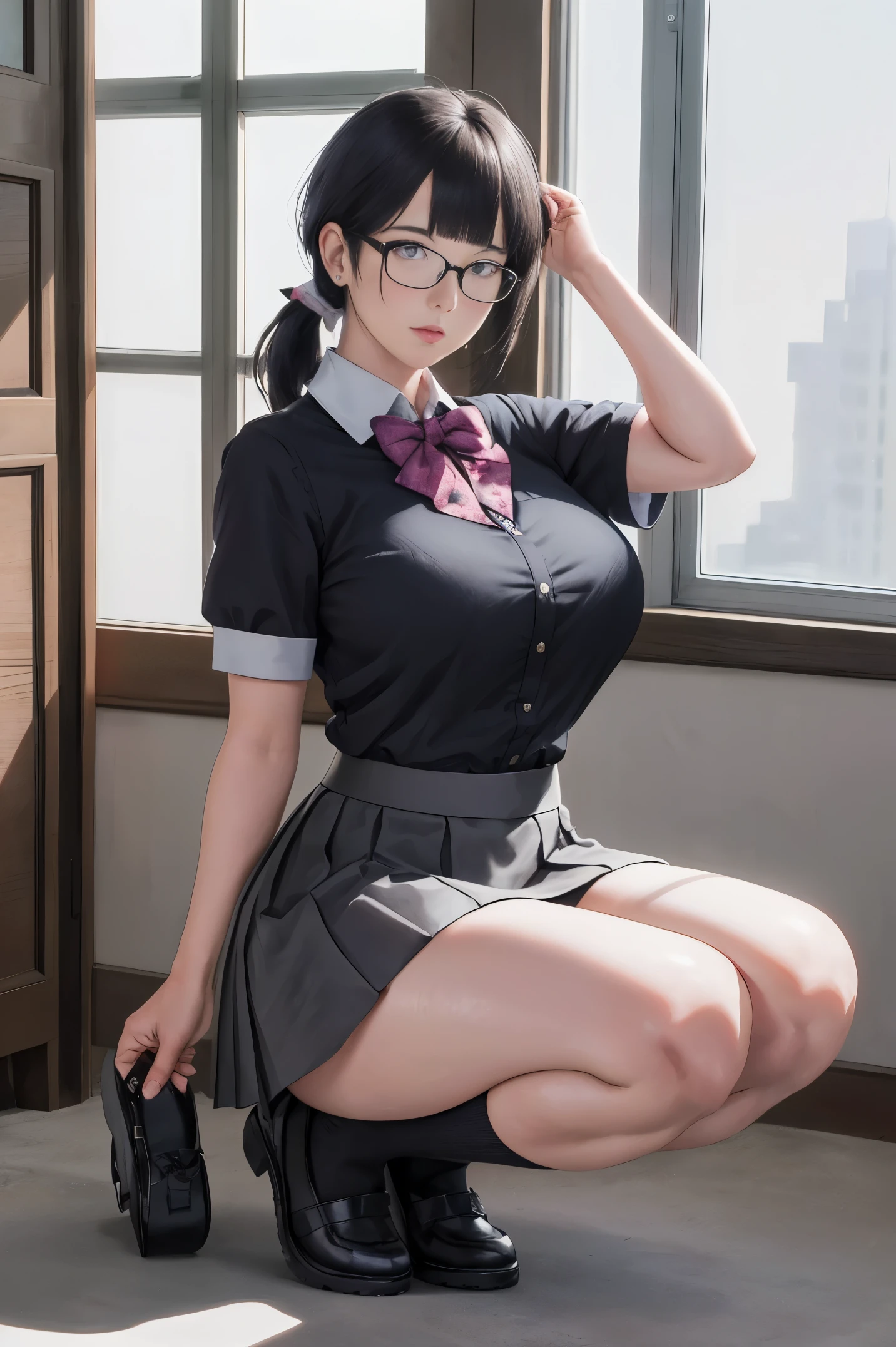 (Best quality:1.1), (Masterpiece:1.2), Highqualityshadow, Beautiful detailed, Beautiful face, Detailed eyes,Depth of field, A high resolution, Best shadow, Best illumination, 1girll, view the viewer
there is a woman in a short skirt and, can see pantie, Short sleeve shirt, high sock, a hyperrealistic schoolgirl, hyperrealistic schoolgirl, realistic schoolgirl, photorealistic anime girl render, photorealistic full body, hyperrealistic full figure, photorealistic perfect body, casual pose, seductive anime girl, smooth anime cg art, Blunt bangs, random pose, random point of view
anime girl perfect body in a very short skirt and a bow tie posing, a hyperrealistic schoolgirl, realistic schoolgirl, hyperrealistic schoolgirl, full body portrait of a short!, anime full body illustration, wearing short skirt, wearing a short skirt, render of a cute 3d anime girl, full body illustration, huge breast, super short skirt, shy girls, wearing glasses, pony tail long hair, black hair, pantie, mini skirt, short skirt, very short skirt, open breast, Split buttons, thicc, sexy pose
masterpiece,best quality,best illustration,hyper detailed,1 girl,solo,,glamorous,blushing,
gigantic breasts,large,((gigantic_breasts))),(Re-emulsification)