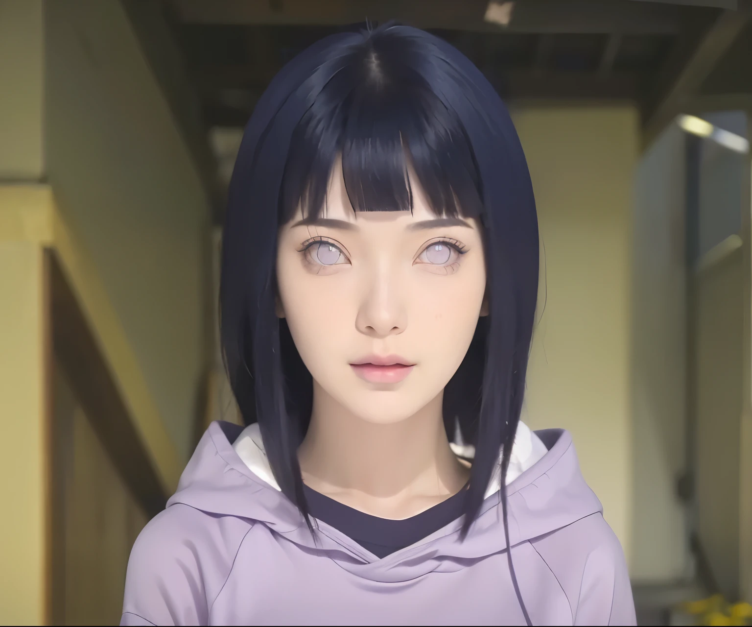 (RAW Photo:1,2), (masterpiece:1,3), hinata\(boruto), 1girl, solo, young female, (best quality:1,4), ultra high resolution, 8k, top quality, (realistic, photo-realistic:1.37), ultra-detailed, best quality, ultra-high resolution, professional lighting, physically-based rendering, sharp focus, good composition, (bokeh:1.2), (full body), outdoors, looking at viewer, perfect composition, detailed lips, big breast, beautiful face, body propotion, blush, (pink lips), ((long hair)), (purple eyes), soft gaze, sad smile, super realistic, detailed, photoshoot, realistic face and body, realistic hair, realistic eyes, realistic nose, realistic lips, (((dark blue hair))), 25 years old girl,