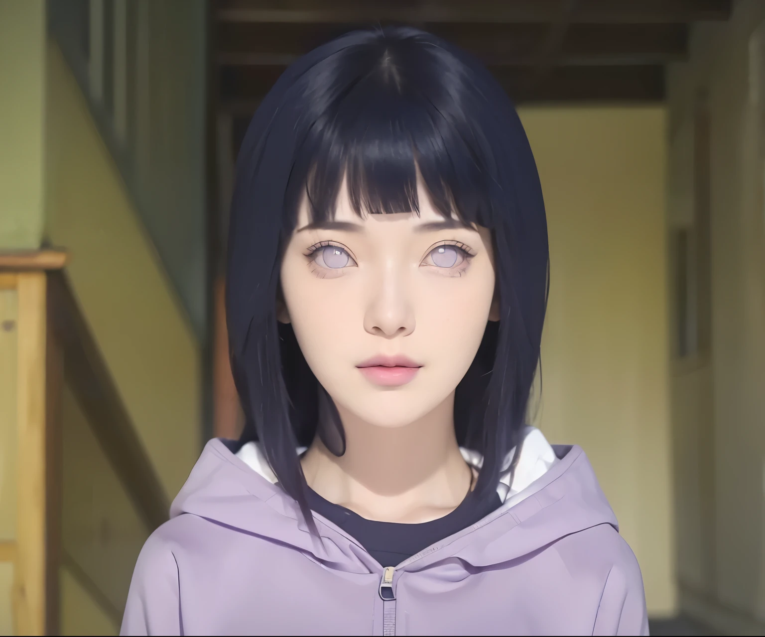 (RAW Photo:1,2), (masterpiece:1,3), hinata\(boruto), 1girl, solo, young female, (best quality:1,4), ultra high resolution, 8k, top quality, (realistic, photo-realistic:1.37), ultra-detailed, best quality, ultra-high resolution, professional lighting, physically-based rendering, sharp focus, good composition, (bokeh:1.2), (full body), outdoors, looking at viewer, perfect composition, detailed lips, big breast, beautiful face, body propotion, blush, (pink lips), ((long hair)), (purple eyes), soft gaze, sad smile, super realistic, detailed, photoshoot, realistic face and body, realistic hair, realistic eyes, realistic nose, realistic lips, (((dark blue hair))), 25 years old girl,