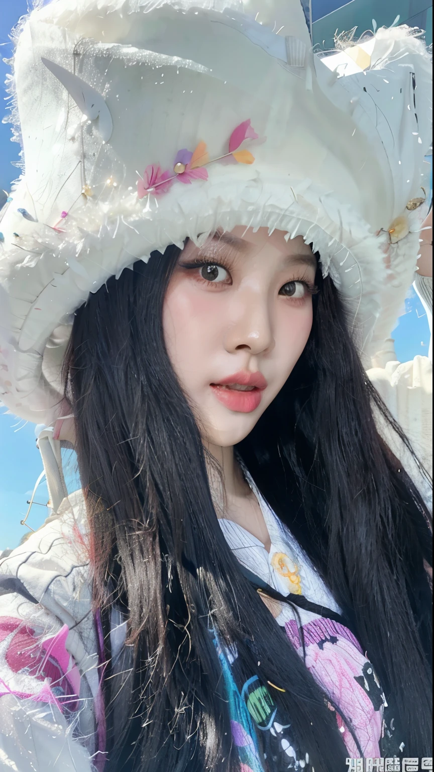 Arafed Asian woman with long black hair wearing a white hat, Xintong Chen, ulzzang, young cute wan asian face, Sakimichan, Sha Xi, Xision Wu, Lulu Chen, Karina de aespa, Ruan Jia hermoso!, Qifeng Lin, Chiho, Wan adorable cara coreana, Wenfei Ye, Shikamimi, Karina de aespa