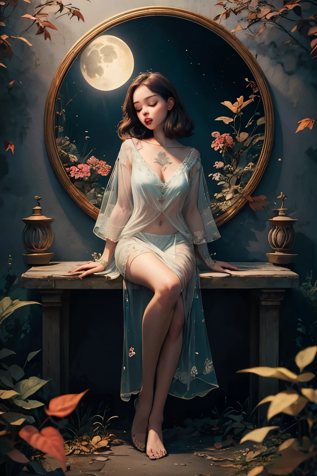 (best quality color photo of a mysterious beautiful woman in luxury lingerie , haute couture fashion shoot, Advertising photo for luxury lingerie brand,:1.3),(An extremely delicate and beautiful work:1.2), (best quality, masterpiece, ultra detailed, ultra high res, photorealistic, raw photo, absurdres, absolutely resolution:1.4),Brake French luxury lingerie brand, The brand concept is that lingerie gives women beauty, femininity, and confidence, Brake The design is bold, sensual, and romantic, The design features delicate lace and exquisite curves that cannot be imitated anywhere else, Lingerie that makes a woman's body shine and makes her feel passionate, All ranked highest in the world, The ultimate lingerie that women all over the world aspire to, very delicate lace lingerie, sexy lingerie, elegant and sophisticated fashion, Brake The woman is a 28-year-old ballet dancer from Taiwan, global super model ,she is the embodiment of beauty and allure, A very beautiful and sexually attractive woman, sensual and seductive, asian beauty,(her flowing hair cascades gracefully, perfectly complemented by tasteful and elegant makeup:1.2) black hair, detailed face, looking at viewer, detailed eyes, black eyes, lustrous lips ,(subtle smile),cleavage, (large breasts, muscular), nipple ,(beautiful figure, Perfect female body, camel toe:1.2), skinny physique, Brake elegant pose, glamorous fashion pose, (professional lightning) , Gentle and enigmatic expression, High color saturation, the divine light, with neon lights, (starry sky background:1.2),