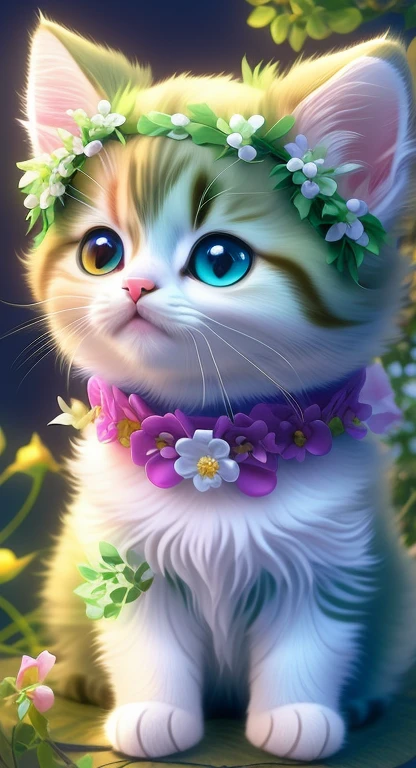 Drawing a cat wearing a flower collar and a flower collar, Lovely digital painting, cute detailed digital art, adorable digital art, very beautiful cute catgirl, cute detailed artwork, realistic anime cat, Cute cat, anime visual of a cute cat, anime cat, beautiful digital works of art, cute artwork, [ 4 k digital art ]!!, Beautiful digital art, Beautiful cat