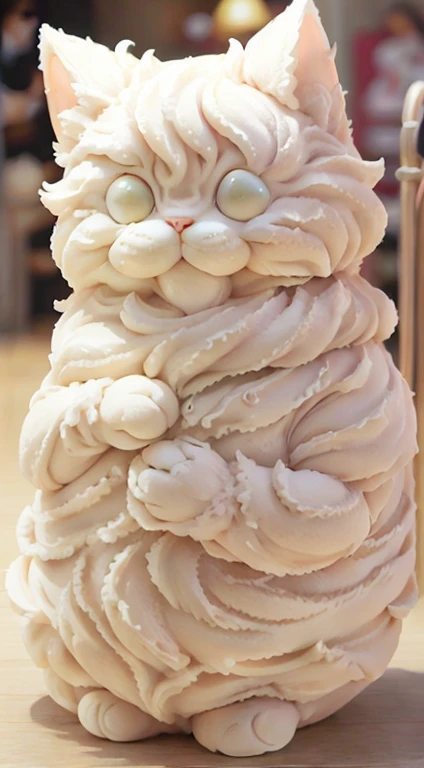 cream style cat body,brightened、Realistic eyes,ssmile,funny