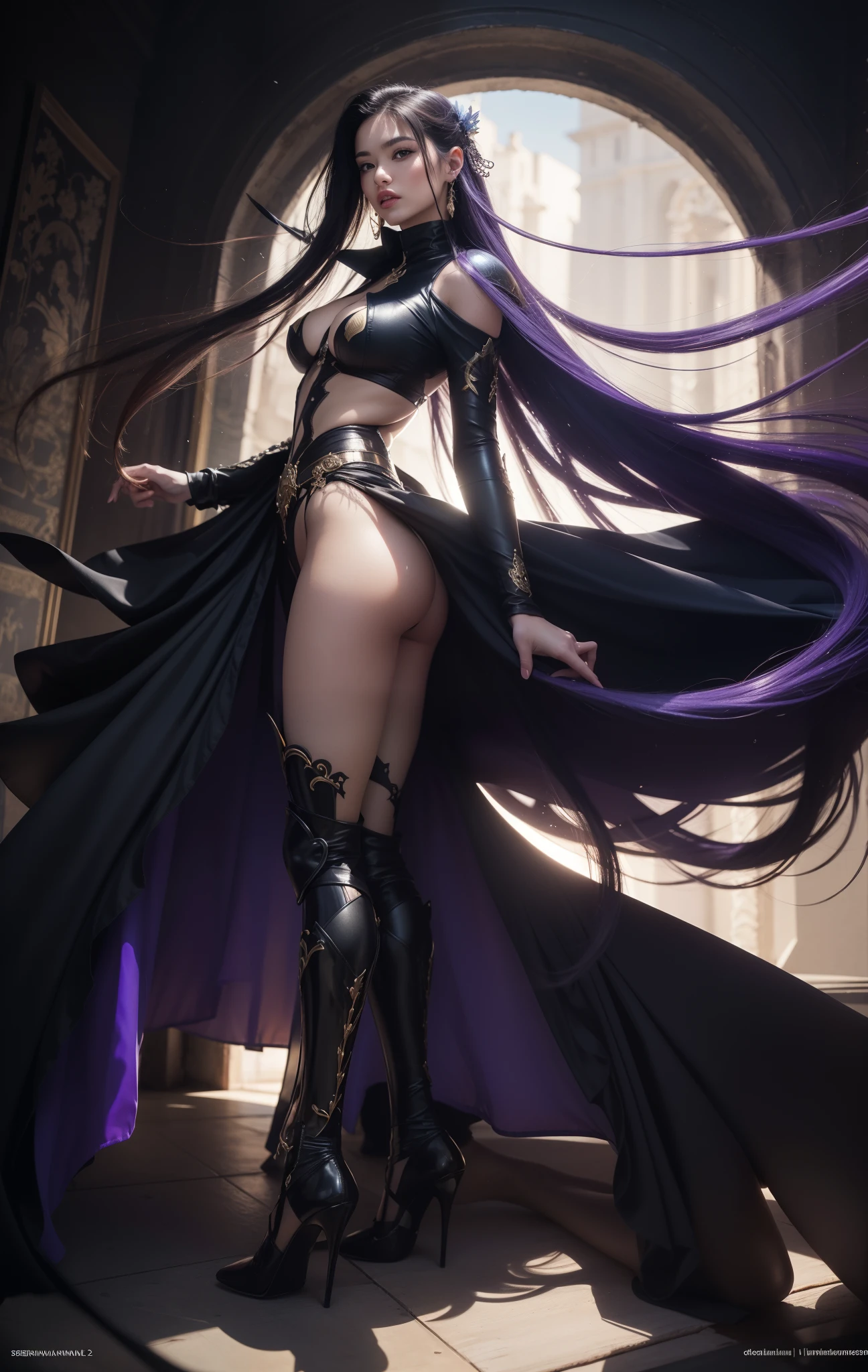 ((best quality, 8k, 32k, master piece, UHD: 1.2, professional photo, ultra realistic photo, masterpiece)), fantasy, Multi-angle, Close-up photo, ultra detailed photo, beauty warrior, sexy, erotic , pornography, (goddess of beauty), 1 girl, wide legs, wide-legged, crouched showing pussy, pubic hair sticking out of micro panties, micro panties stuck in pussy, ((large breasts, gigantic display: 1.2, long and pointy breasts, Long breasts naturals sticking out of her cleavage, porn)), ((sexy body, curved body, naked body, fit body, six-pack abs, big perky ass)), Seraphina is a rider who likes to show off her sexy body, her pussy, her beautiful breasts and their secrets, her female private parts, her breasts exposed, exposed, her captivating beauty combines harmoniously with her exceptional sex skill. (Her blue eyes shine with determination) while her colorful hair falls in soft waves over her shoulders. Dressed in finely crafted, very detailed clothing, sexy armor with gold details and jewels, she exudes a subtle sensuality.
(Seraphina is a desired warrior, the most beautiful of all women, The armor embraces the curves of her female body with elegance, everything perfect, everything detailed, perfectionist), Highlighting the breasts with sensuality. Delicate lines and intricate details add a touch of seduction to her presence. A flowing cape dances in the wind as she moves, adding an element of mystery and charm. Her face is very beautiful and attractive, full lips, facial beauty, perfect woman.
armor and adjusted to highlight her femininity and muscular abdomen.
Seraphina is more than just a sexual figure; she is a formidable warrior with a magnetic aura that transcends the battlefield. Her charm lies in the unique combination of beauty, sensuality, pornography, everyone admires her for her erotic, naked appearance ((with transparent micro panties showing pussy)). environment: medieval, dark, thunder, lightning. Pussy lisinha marcada, trasparente