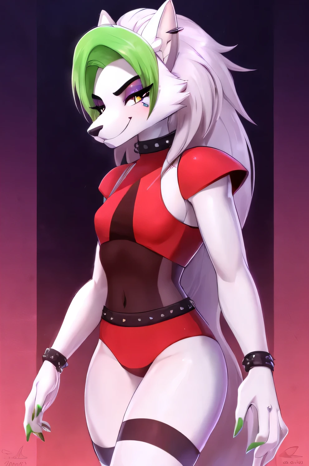 best quality, masterpiece, high resolution, roxanne fusion loona, solo, furry female, body fur, makeup, sexy clothes:1.2, perfect anatomy, detailed limbs, detailed eyes,