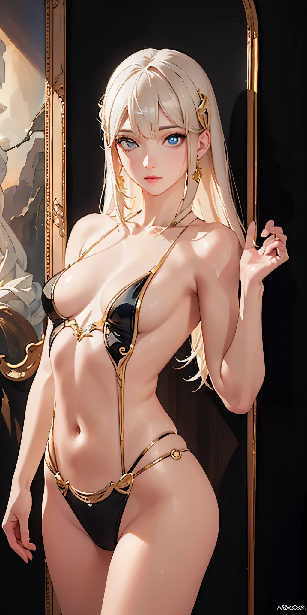 (Photorealistic:1.4), (Masterpiece, Sidelight, Exquisite Beautiful Eyes: 1.2), Masterpiece*Portrait, Realistic, 3D Face, Glistening Eyes, Glossy Hair, Glossy Skin,Small, Solo, Embarrassing, (Abdomen),