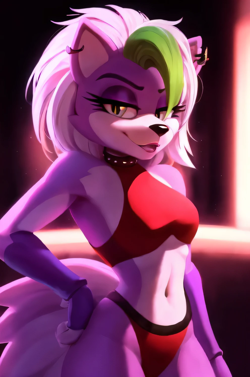 best quality, masterpiece, high resolution, roxanne fusion loona fusio amy rose, solo, furry female, body fur, makeup, sexy clothes:1.2, perfect anatomy, detailed limbs, detailed eyes, detailed lips, glowing skin, vibrant colors, dynamic lighting, realistic rendering, portrait.