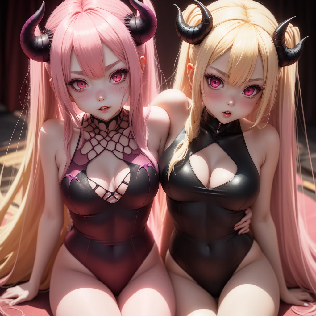 {-erro_de_anatomia:1.0} 1 girl, Anime girl with horns and light pink leotard swimsuit, crawling on the floor, long blonde hair, demon anime girl, Succubus in tight short light pink dress, Cute Succubus, Demon girl, Succubus in sun dress portrait, succubus, portrait of a female demon, demon mika kurai, demon girl portrait, succubus | contemporary, Portrait of a demon, vampire girl