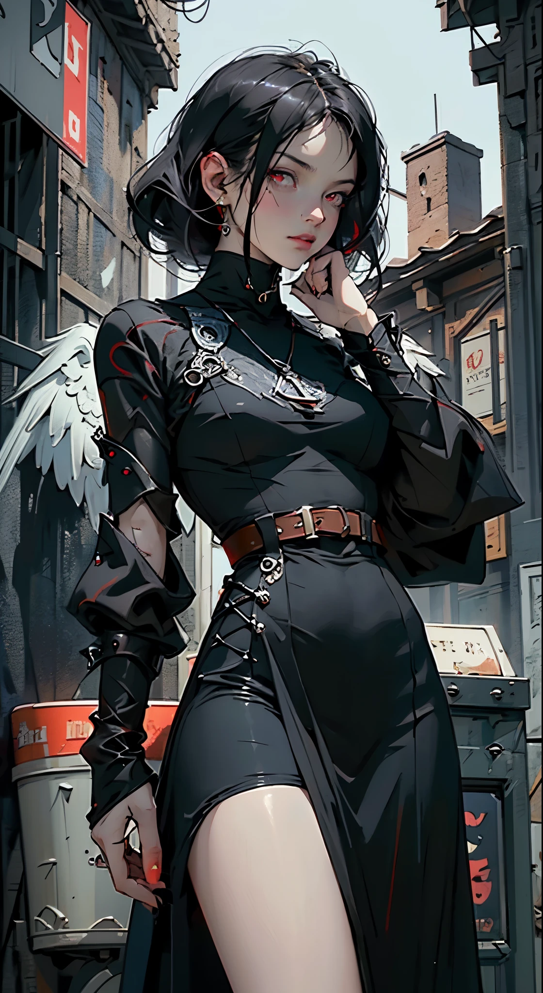 ((Very nice humanoid character young girl)), ((with red eyes of horror)), She is creepy, She is super beautiful, ((Impact meaning - very angry_sexy)), holding a kitchen knife, She is thin, evokes fear, horror, dark, unusually subtle, subtle. Blue fog, evil eye, Glowing eyes, (She is wearing a black ballet dress, short torn.), Located in a park, autumn weather, Cold, Night time, She is in the air, floating, covered in blood, floating, above the ground, 1600s years
02_ Environment in the style of oil painting Art Nouveau, Italian Renaissance masters. A gloomy picture of a battle between an angel warrior and demonic creatures. Luscious oil painting with broad strokes, high detail, pure white skin in the center of the composition. Painting by Bosch, stories by Dante Aligheri, “Divine Hell-Paradise”, chronicles of vampires by Brian Lumley.
02_ High image quality, 4K | Ultra HD | Full HD, cinematic rendering, 3D visualization - a masterpiece, TOP computer graphics ART. Unreal 8K engine, motion capture, dark lighting, strong shading, warm shadows - cool backlight, high detail. (vivid, photorealistic, dramatic, dark, sharp focus, 8K). High detail textures, materials, stone, metal. (shades of gray, red, black, elements, metallic shine, red fire) Film grain, dust and particles in the air.