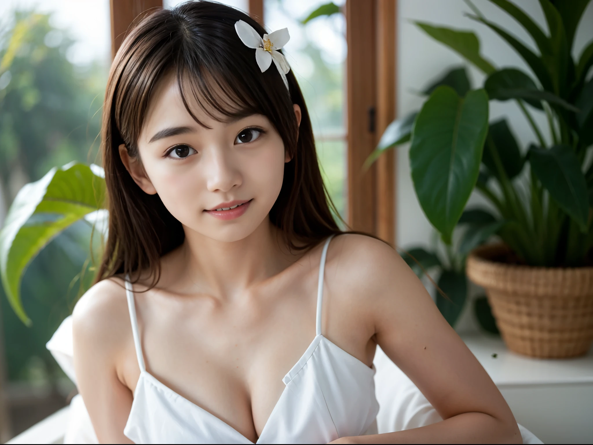 best、masutepiece、Ultra high image quality、realisitic、Stunning composition、a closeup、1little girl、 student、(Beautiful Face 1.1)、(tiny chest、Kojiri)、roar of joy、Samba Carnival、flashy swimsuit costumes、joy、during daytime、Highly detailed lighting、extra detailed face、Too clear white skin、Dynamism