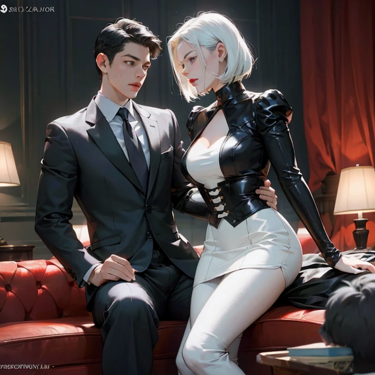 There was a man and a woman smoking together, Guviz-style artwork, by Yang J, High-quality fanart, Inspired by Zhang Han, inspired by Yanjun Cheng, inspired by Huang Gongwang, Guviz, author:Zhang Han, wearing a black noble suit, in the art style of bowater, neo noir style, 8K
