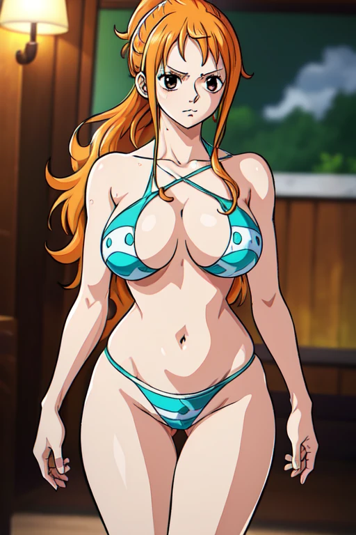 Nami from One Piece, long orange ponytail hair, beautiful brown eyes, blushing cheeks, nude, big boobs. The art style should resemble a captivating anime style. Nude tits

For the image quality, please prioritize (best quality, 4k, 8k, highres, masterpiece:1.2), ultra-detailed, and (realistic, photorealistic, photo-realistic:1.37) rendering. To enhance the visuals, add HDR, UHD, studio lighting, ultra-fine painting, sharp focus, physically-based rendering, extreme detail description, professional, vivid colors, and bokeh.