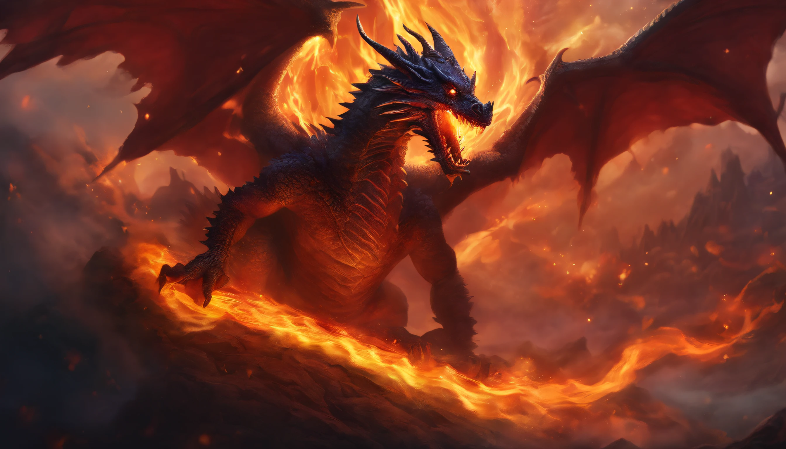 The dragon,glowing light eyes,fire-breathing, biomechanical, eery, creepy, nightmarish, Very bright colors, light Particle, , Musif, Wallpaper Art, UHD Wallpapers