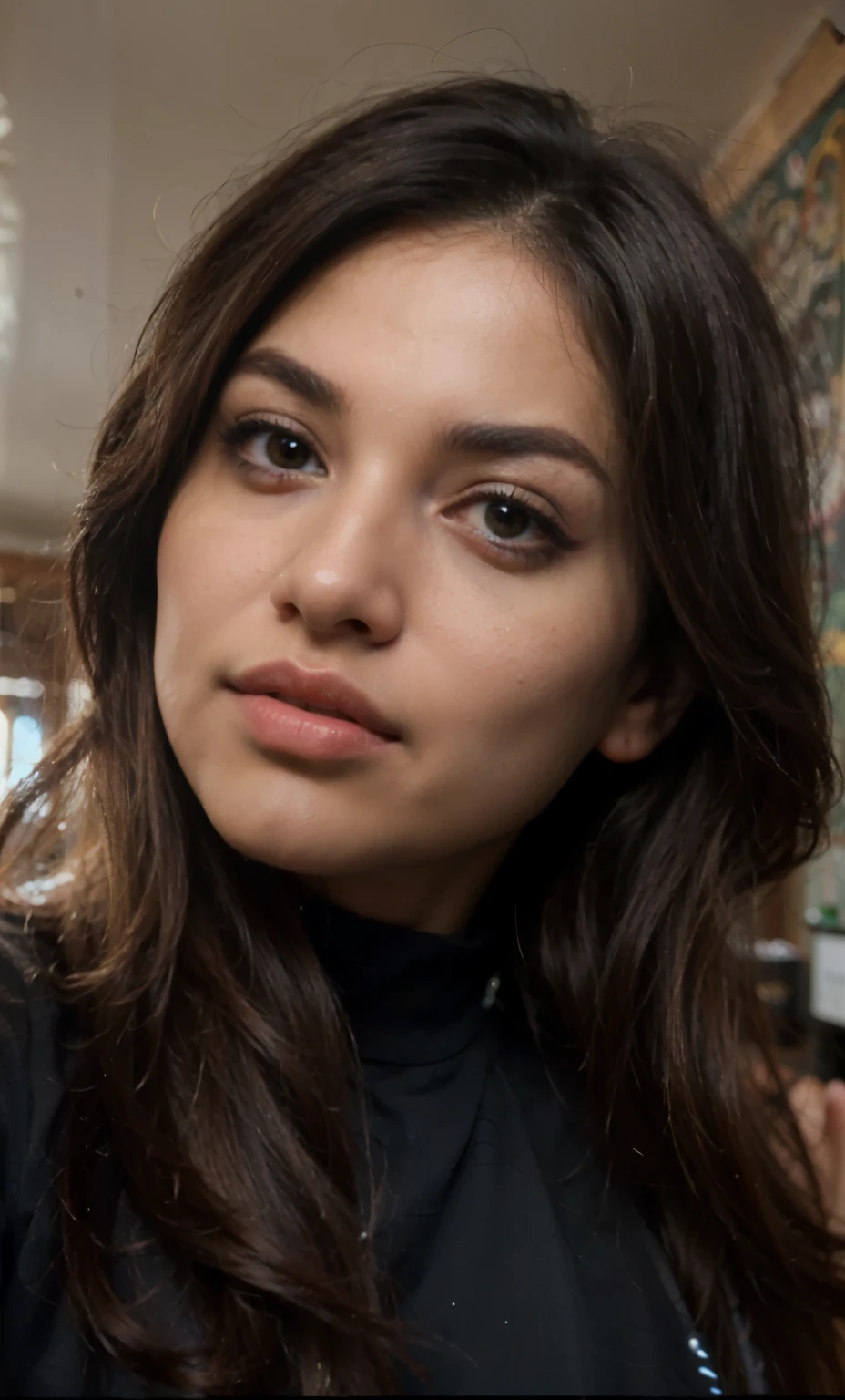 (Best quality, Ultra-detailed, Masterpiece:1.5), photograph of a beautiful pakistani woman, The woman should have a flawless, highly detailed face with soft, luminous skin. Her long hair should be naturally brown and stylishly arranged. (Perfect Eyes:1.2), double eyelids, photo-realistic:1.5), 8K UHD, high budget, selfie