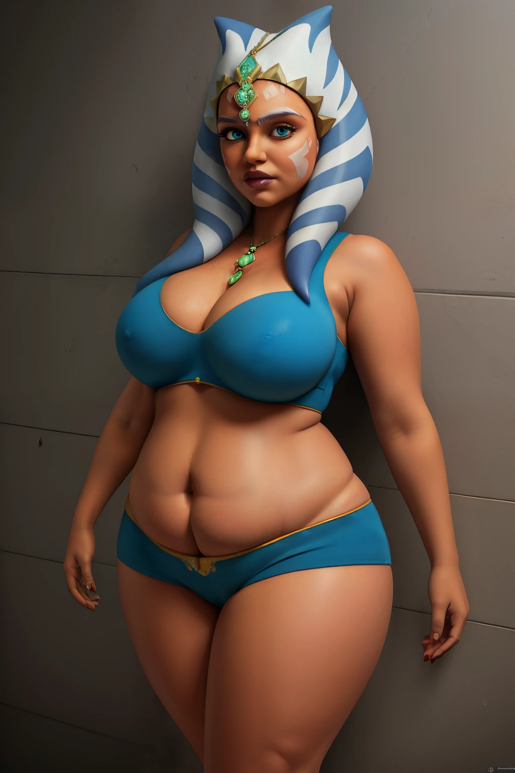 masterpiece, (photorealistic), (8k wallpaper) , (best quality), perfect quality, solo, (detailed eyes:0.9), girl, ahsoka tano, very beautiful, , face : ( very beautiful face, thin face, cute face, teen figure: ( very full body, very full figure, very thicc, very thick, very soft, got fat, very curvy, very chubby, very chubby belly, love handles, sexy curves, sexy pose, sexy, muffin top, thick thighs, thunder thighs, fed up) , clothes : ( slave clothes, padawan clothes )