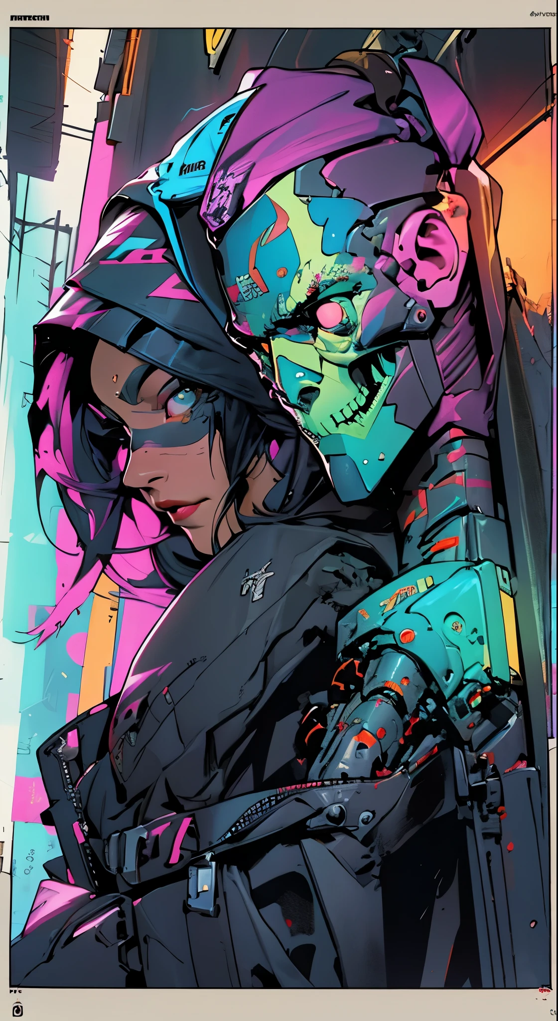 1_Color Portrait of a young man, Modern style, comic book, cyberpunk, future, colored fill, rich colors. Face tattoos, fashionable clothes, body devices.
2_The background depicts a majestic city of the future, an evening city, lights, illuminations, robots.
3_High image quality, 4K | Ultra HD | Full HD, cinematic comic book, 3D visualization _ in comic book style - linear stroke, color fill, high-quality stroke - a masterpiece, TOP computer graphics ART. 8K, , dark lighting, heavy shading. (vivid, anime, comic, creative, sharp focus, 8K). High detail of the drawing, lines, high quality background (cold tone shades, red, warm highlights, side lighting), Architecture, cyberpunk, futurism. Film grain, dust and airborne particles.