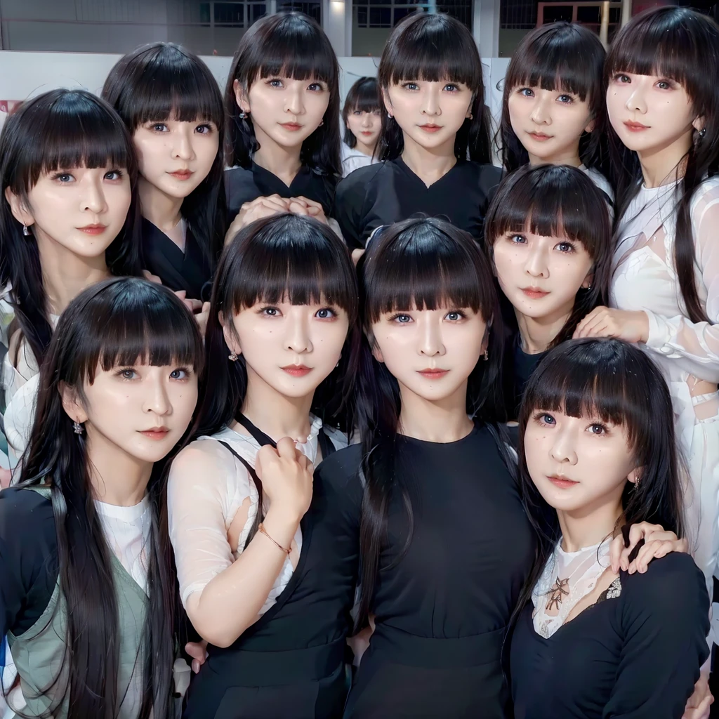 Raw photo、(((multiple girls))),((((6+girls)))),((((100girls)))),(((1000girls)))、((((100 Girls))))、Women only、The same face、matching school uniform、12 years old、Long black hair、100 cute girls going to school、japanes、a smile、Commuting to school、School route、In the street、selfee、same person、(((Large group)))、a junior high school student