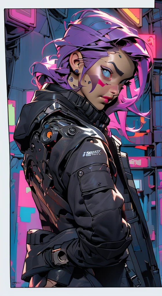 1_Color Portrait of a young girl, wery sexy ,Modern style, comic book, cyberpunk, future, colored fill, rich colors. Face tattoos, fashionable clothes, body devices.
2_The background depicts a majestic city of the future, an evening city, lights, illuminations, robots.
3_High image quality, 4K | Ultra HD | Full HD, cinematic comic book, 3D visualization _ in comic book style - linear stroke, color fill, high-quality stroke - a masterpiece, TOP computer graphics ART. 8K, , dark lighting, heavy shading. (vivid, anime, comic, creative, sharp focus, 8K). High detail of the drawing, lines, high quality background (cold tone shades, red, warm highlights, side lighting), Architecture, cyberpunk, futurism. Film grain, dust and airborne particles.