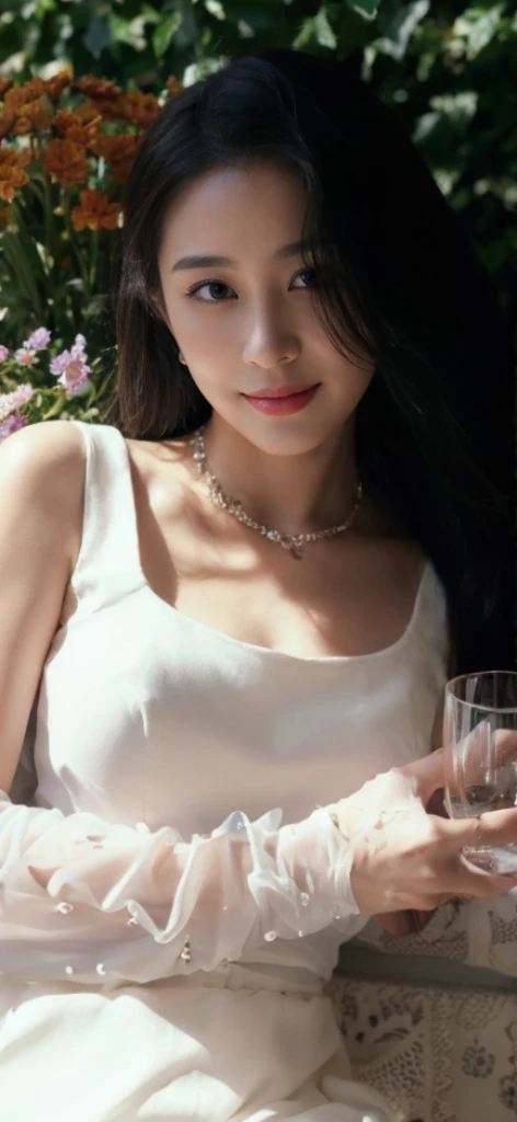 (On a table, Best quality, realistically, ultra - detailed, meticuloso, A high resolution, 8k wallpaper), Close-up portrait of a beautiful woman, Chariada, Smiling, light brown messy hair, Perfect dynamic composition, 美丽meticuloso的眼睛, Just like the cover of a fashion magazine, On campus