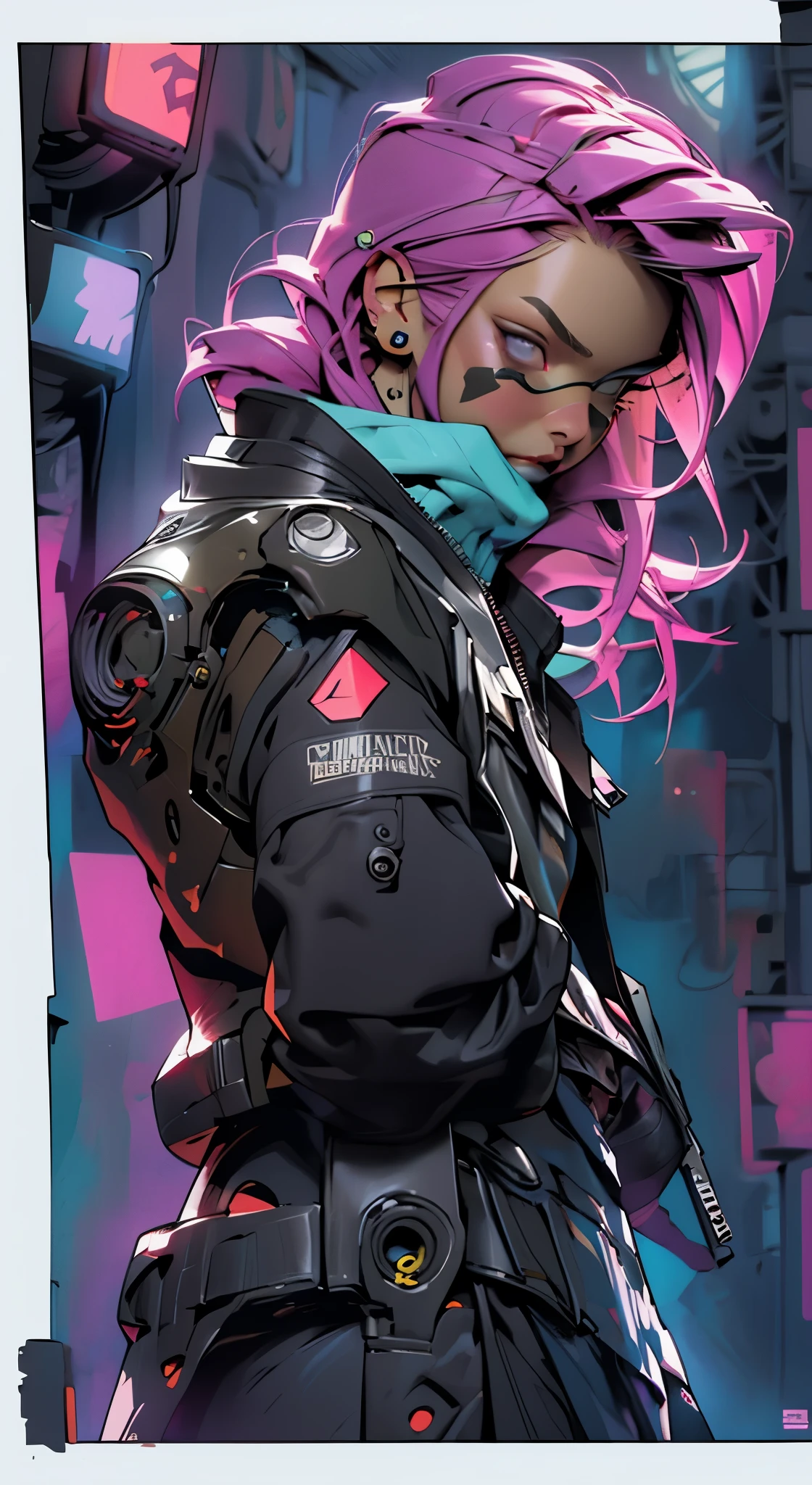1_Color Portrait of a young girl, wery sexy ,Modern style, comic book, cyberpunk, future, colored fill, rich colors. Face tattoos, fashionable clothes, body devices.
2_The background depicts a majestic city of the future, an evening city, lights, illuminations, robots.
3_High image quality, 4K | Ultra HD | Full HD, cinematic comic book, 3D visualization _ in comic book style - linear stroke, color fill, high-quality stroke - a masterpiece, TOP computer graphics ART. 8K, , dark lighting, heavy shading. (vivid, anime, comic, creative, sharp focus, 8K). High detail of the drawing, lines, high quality background (cold tone shades, red, warm highlights, side lighting), Architecture, cyberpunk, futurism. Film grain, dust and airborne particles.