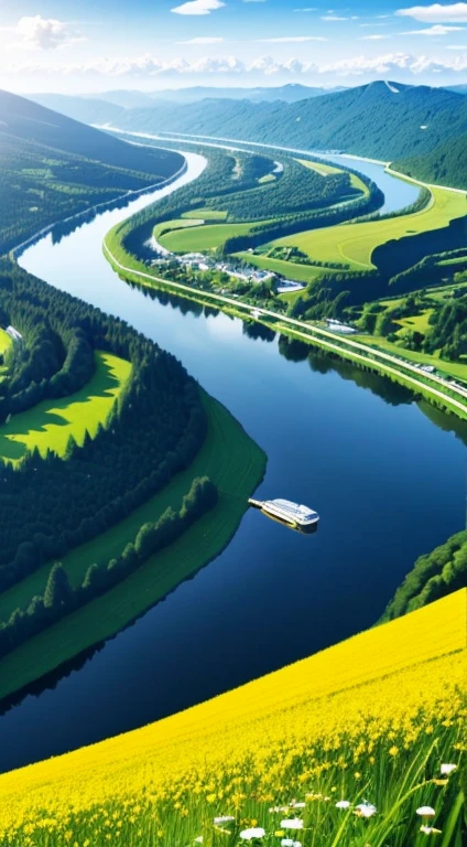 Landschaft,sonniger blauer Himmel , some dramatischcloud , Hintergrund nur ein Berg, some bushes, ein See davor, an dem Lotusblumen wachsen , neben dem Gras & extremely detailed CG Unity 8K wallpaper), most beautiful work of art in the world,professional majestic oil painting,kompliziert, Hohe Detailgenauigkeit, Scharfer Fokus, dramatisch, Fotorealistische Malkunst
