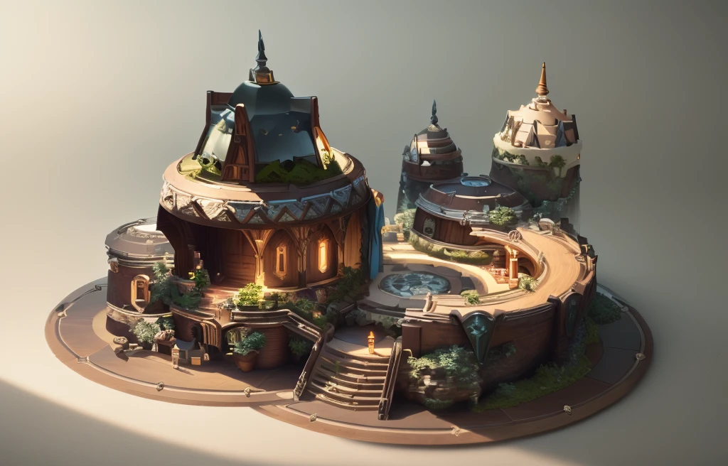 masterpiece, best quality, (extremely detailed CG unity 8k wallpaper), (best quality), (best illustration), (best shadow),( A mushroom house covered with moss),(((Fantasy))),(((spirit))),(((dew))),(timbo),(creek),firefly,clover,wtarlight surrounds the room,petal, isometric 3D, octane render,ray tracing,ultra detailed,
